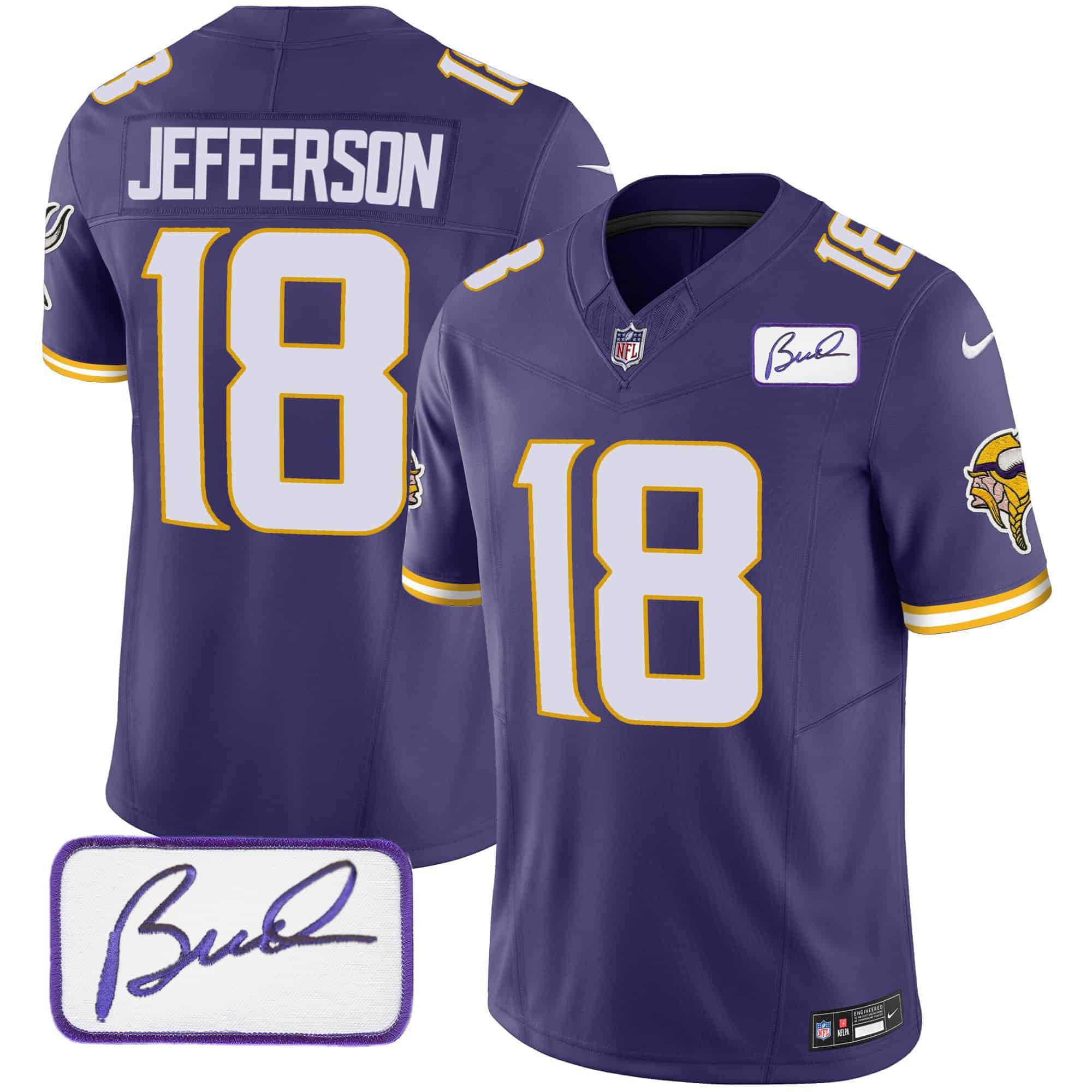 Men Minnesota Vikings #18 Jefferson Purple 2024 Nike Bud Grant Patch Classic Limited NFL Jersey style 3->indianapolis colts->NFL Jersey